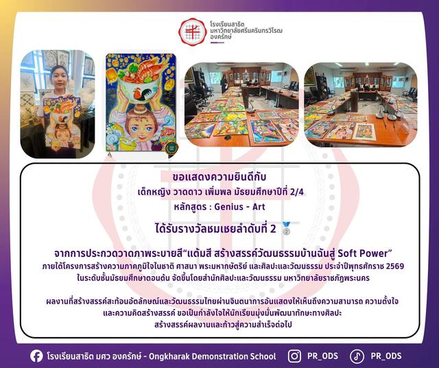 การประกวดวาดภาพระบายสี“แต้มสี สร้างสรรค์วัฒนธรรมบ้านฉันสู่ Soft Power